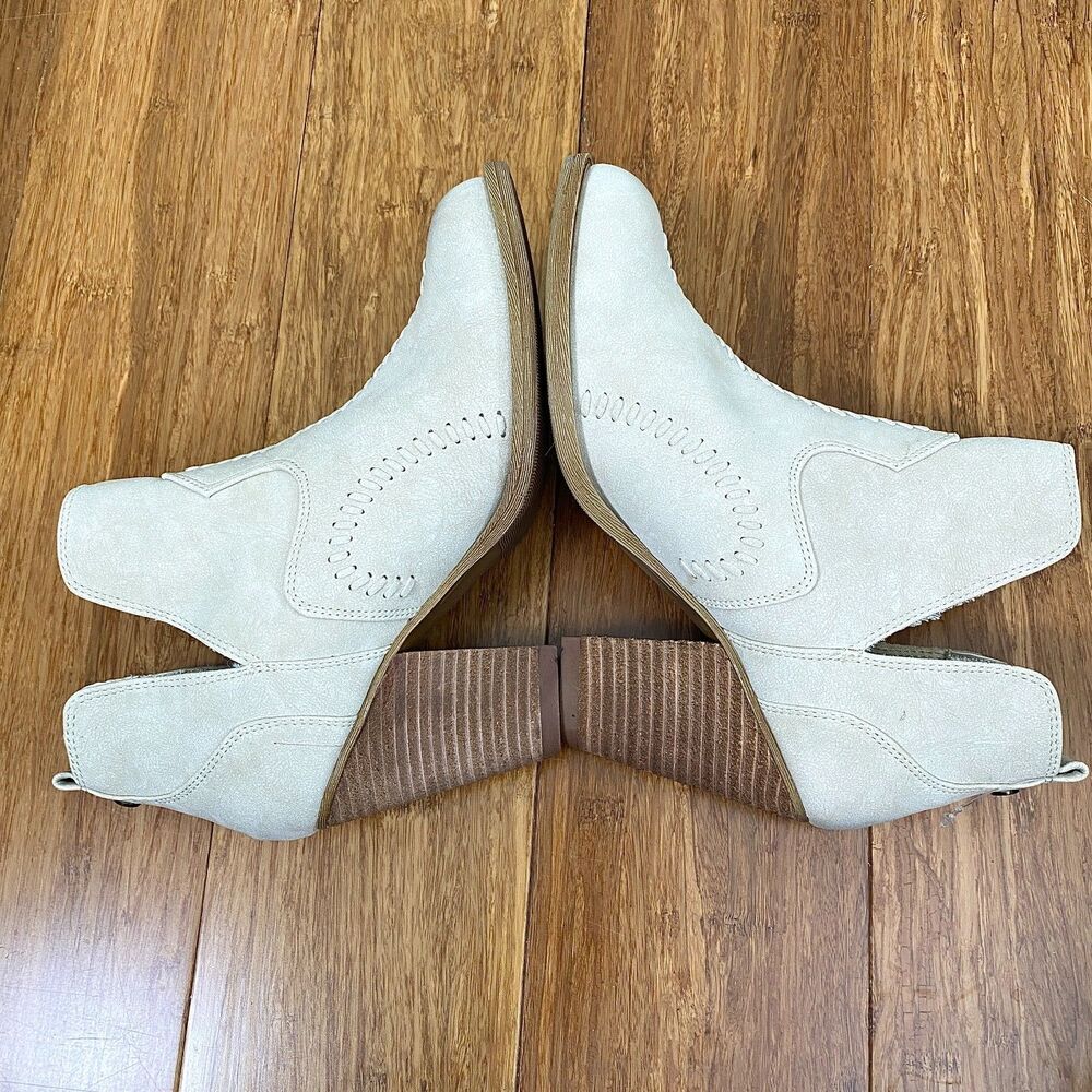 Daisy Fuentes Faux Leather Ankle Boots Slip On Stitched Womens 7.5M Tan Western - Picture 5 of 11